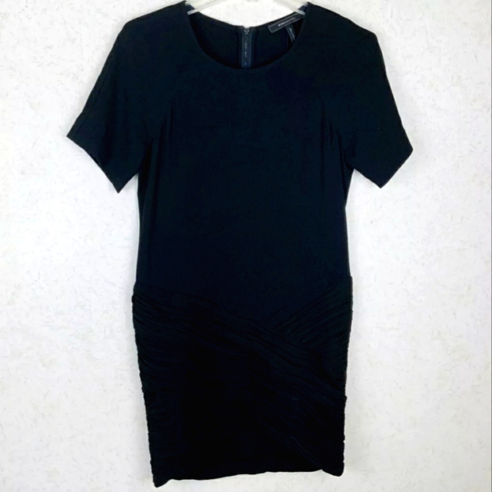 BCBGMaxAzria Lindzey Black Short Sleeve Ruched Skirt Mini Dress🖤